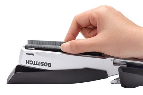 Bostitch stapler how to load - Uses STCR2115 staples, 1/4" and 3/8". Staples are same as STCR2115P. Packaged with 5,000 1/4" staples. Although the B8E fires 1 staple per second the recommended stapling rate is 20 staples per minute. Stapler designed to staples from 2 to 45 sheets of 20 lb copy paper, mailing and shipping envelopes, and paper bags.